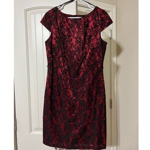 Alyx Dress - Red with Black Lace Overlay